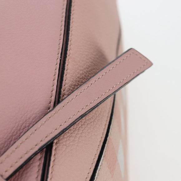 LOEWE Puzzle Bag Medium Bag Leather 2way Pink Silver Auth 197442A
