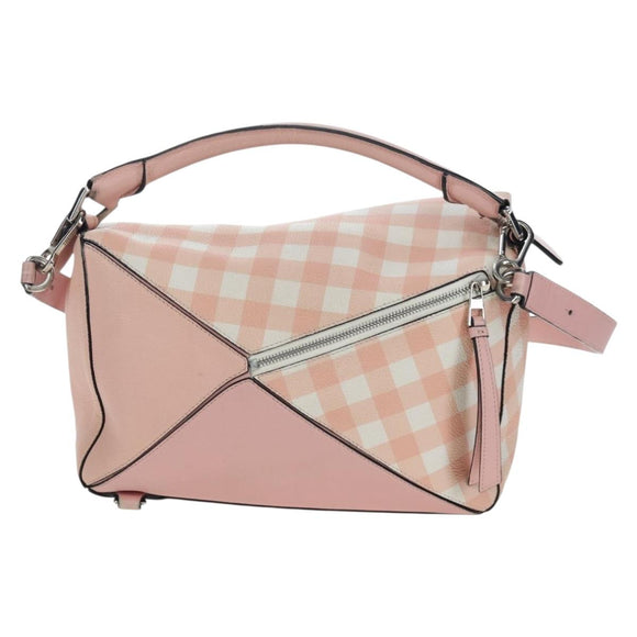 LOEWE Puzzle Bag Medium Bag Leather 2way Pink Silver Auth 197442A