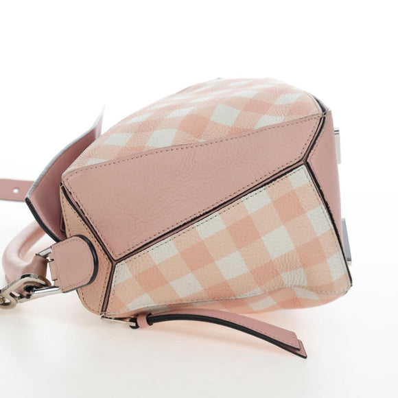LOEWE Puzzle Bag Medium Bag Leather 2way Pink Silver Auth 197442A