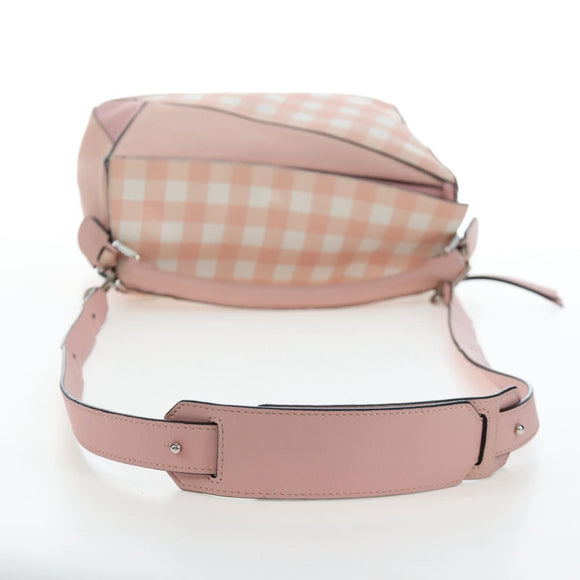 LOEWE Puzzle Bag Medium Bag Leather 2way Pink Silver Auth 197442A