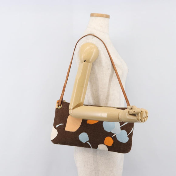 Miu Miu Shoulder Bag Canvas Brown Gold Auth 197448A