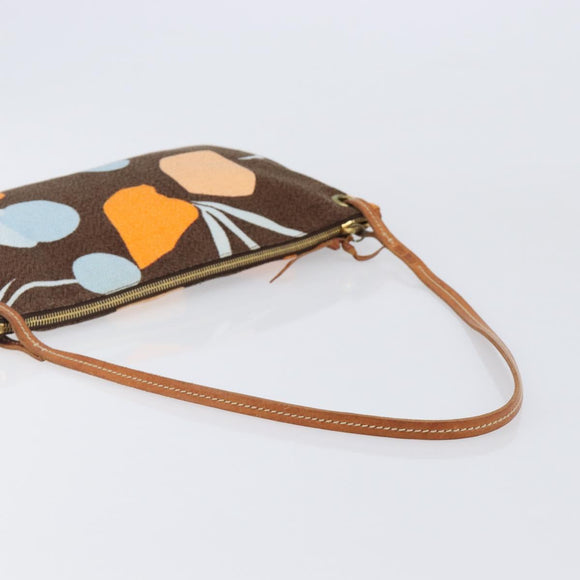 Miu Miu Shoulder Bag Canvas Brown Gold Auth 197448A