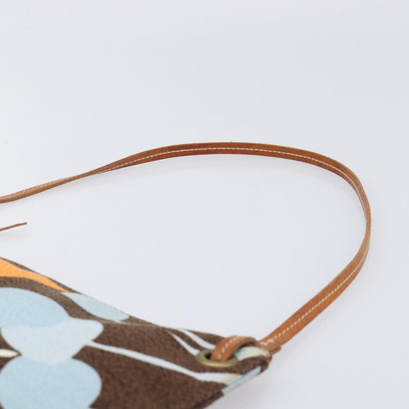 Miu Miu Shoulder Bag Canvas Brown Gold Auth 197448A