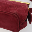 CHANEL Matelasse Hand Bag Suede Red Gold CC Auth 197450A-9