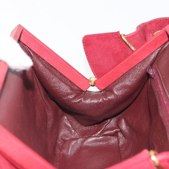 CHANEL Matelasse Hand Bag Suede Red Gold CC Auth 197450A