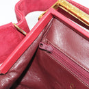 CHANEL Matelasse Hand Bag Suede Red Gold CC Auth 197450A-20