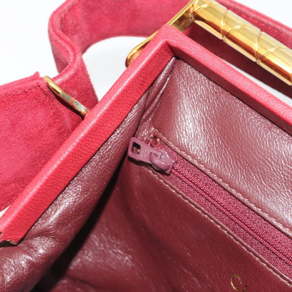 CHANEL Matelasse Hand Bag Suede Red Gold CC Auth 197450A