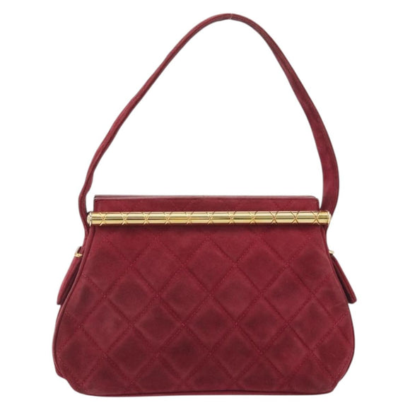 CHANEL Matelasse Hand Bag Suede Red Gold CC Auth 197450A