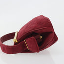 CHANEL Matelasse Hand Bag Suede Red Gold CC Auth 197450A-4