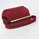 CHANEL Matelasse Hand Bag Suede Red Gold CC Auth 197450A-7