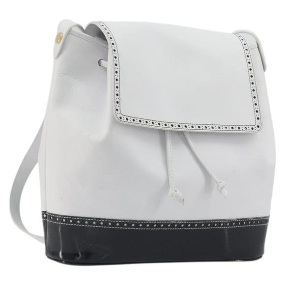 Salvatore Ferragamo Backpack Leather White Gold Auth 197455