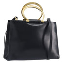 CELINE Hand Bag Leather 2way Black Gold Auth 197456A-1