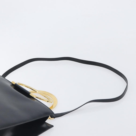 CELINE Hand Bag Leather 2way Black Gold Auth 197456A