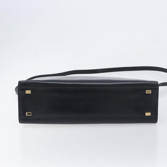 CELINE Hand Bag Leather 2way Black Gold Auth 197456A