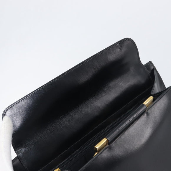 CELINE Hand Bag Leather 2way Black Gold Auth 197456A