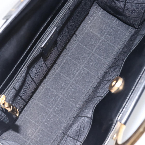 CELINE Hand Bag Leather 2way Black Gold Auth 197456A