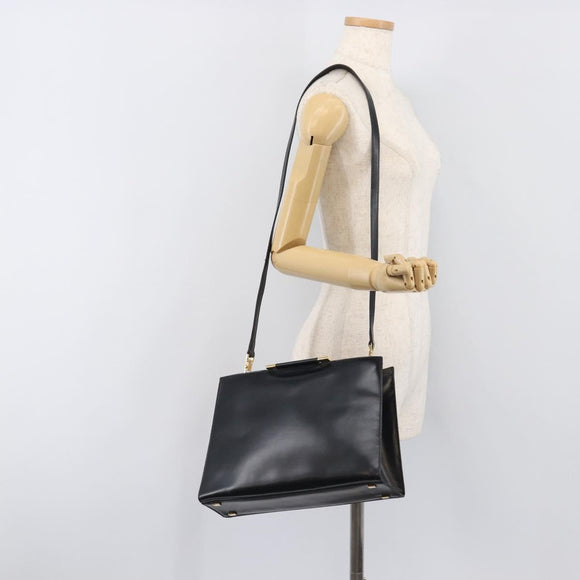 CELINE Hand Bag Leather 2way Black Gold Auth 197456A