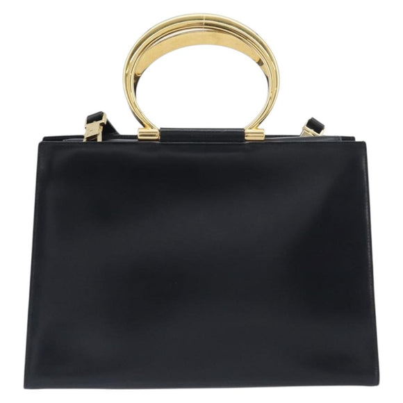 CELINE Hand Bag Leather 2way Black Gold Auth 197456A