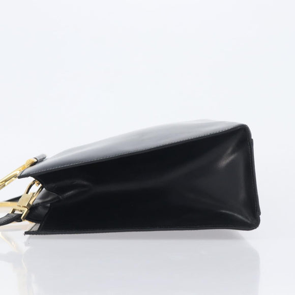 CELINE Hand Bag Leather 2way Black Gold Auth 197456A