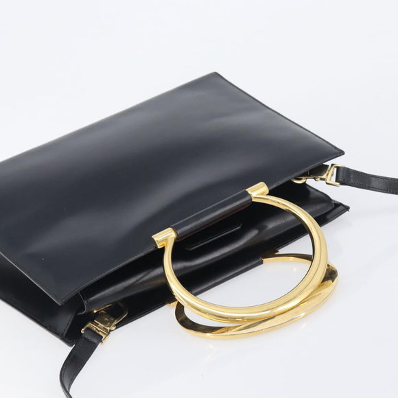 CELINE Hand Bag Leather 2way Black Gold Auth 197456A