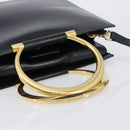 CELINE Hand Bag Leather 2way Black Gold Auth 197456A-7