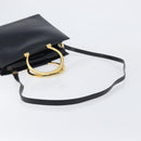 CELINE Hand Bag Leather 2way Black Gold Auth 197456A-9