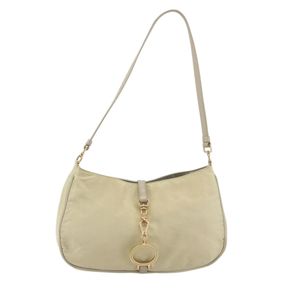 PRADA Shoulder Bag Nylon Ivory Gold Auth 197466A