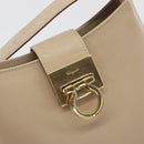 Salvatore Ferragamo Gancini Shoulder Bag Leather Beige Gold Auth 197467-18