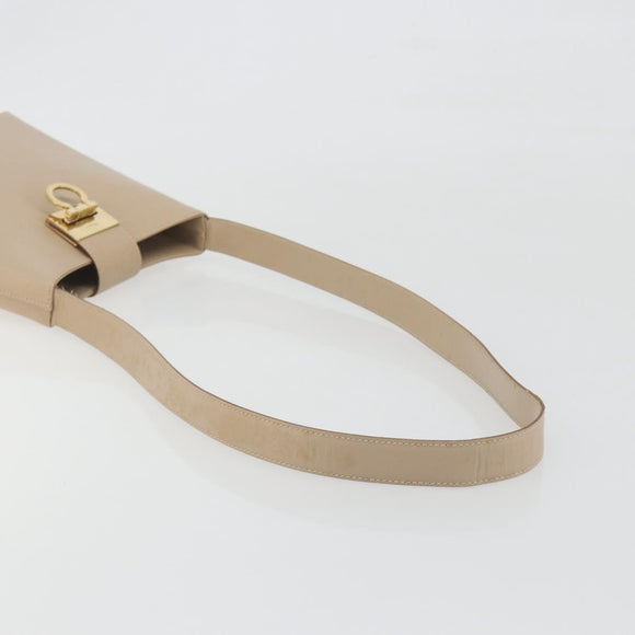 Salvatore Ferragamo Gancini Shoulder Bag Leather Beige Gold Auth 197467