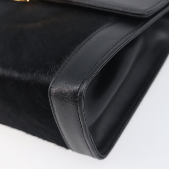 Salvatore Ferragamo Gancini Shoulder Bag Harako leather Black Gold Auth 197468A