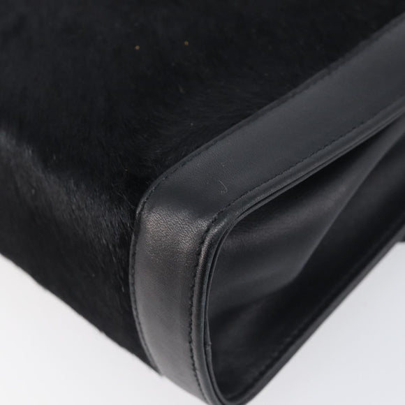 Salvatore Ferragamo Gancini Shoulder Bag Harako leather Black Gold Auth 197468A