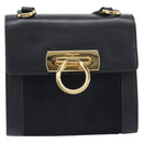 Salvatore Ferragamo Gancini Shoulder Bag Harako leather Black Gold Auth 197468A-13