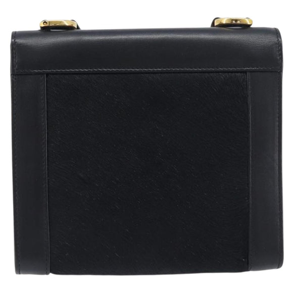 Salvatore Ferragamo Gancini Shoulder Bag Harako leather Black Gold Auth 197468A