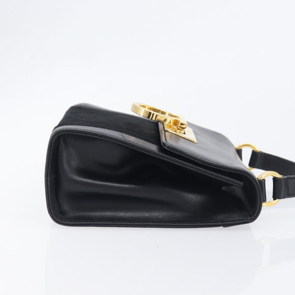 Salvatore Ferragamo Gancini Shoulder Bag Harako leather Black Gold Auth 197468A