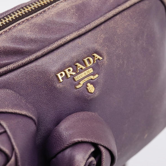 PRADA Shoulder Bag Leather Purple Gold Auth 197470