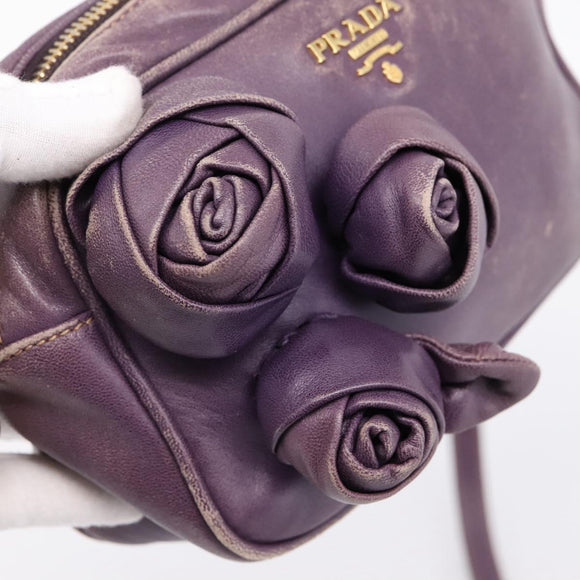 PRADA Shoulder Bag Leather Purple Gold Auth 197470