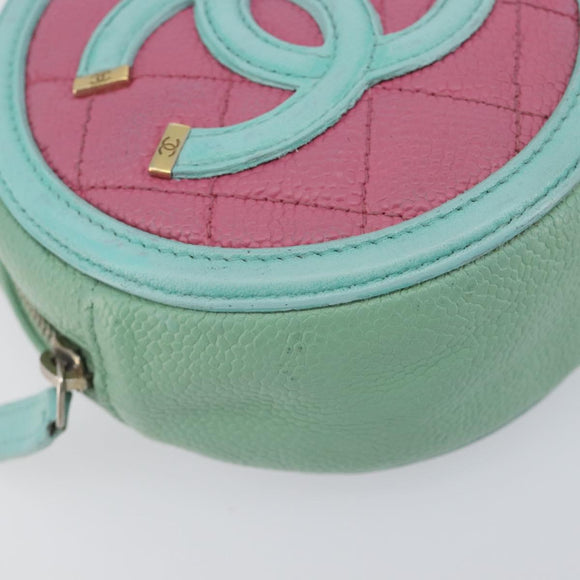 CHANEL Chain CC Filigree Matelasse Bag Caviar Skin Pink Gold CC Auth 197471A