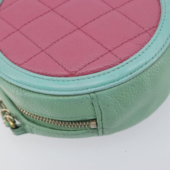 CHANEL Chain CC Filigree Matelasse Bag Caviar Skin Pink Gold CC Auth 197471A