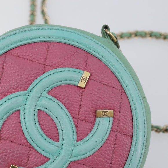 CHANEL Chain CC Filigree Matelasse Bag Caviar Skin Pink Gold CC Auth 197471A