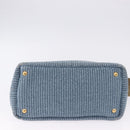 PRADA Hand Bag Straw 2way Light Blue Gold Auth 197472A-5