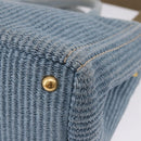 PRADA Hand Bag Straw 2way Light Blue Gold Auth 197472A-17