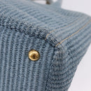 PRADA Hand Bag Straw 2way Light Blue Gold Auth 197472A-19