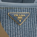PRADA Hand Bag Straw 2way Light Blue Gold Auth 197472A-20