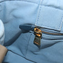 PRADA Hand Bag Straw 2way Light Blue Gold Auth 197472A-24