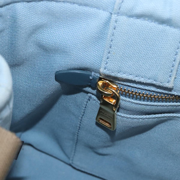 PRADA Hand Bag Straw 2way Light Blue Gold Auth 197472A