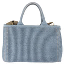 PRADA Hand Bag Straw 2way Light Blue Gold Auth 197472A-2