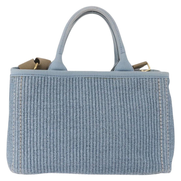 PRADA Hand Bag Straw 2way Light Blue Gold Auth 197472A