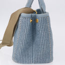 PRADA Hand Bag Straw 2way Light Blue Gold Auth 197472A-3