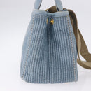 PRADA Hand Bag Straw 2way Light Blue Gold Auth 197472A-4