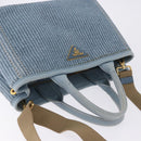 PRADA Hand Bag Straw 2way Light Blue Gold Auth 197472A-6